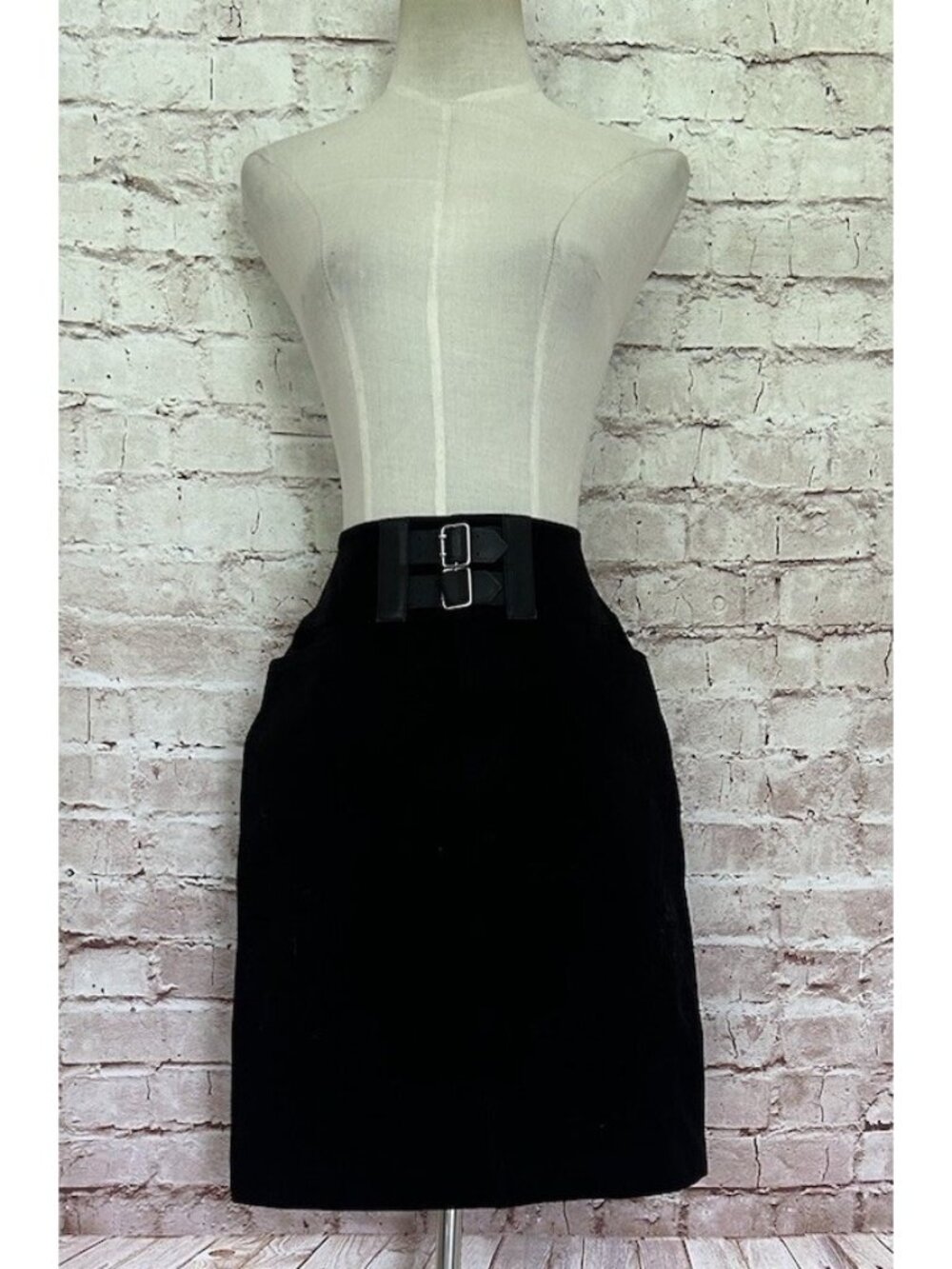 Lauren Ralph Lauren Black Twill Skirt w/ Buckles Stretch Cotton Straight Classic